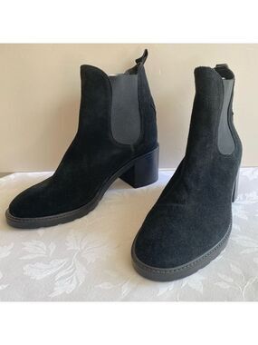 Barbara Barbieri Black Suede Block Heel Chelsea Boots Size 37 Made in Italy
